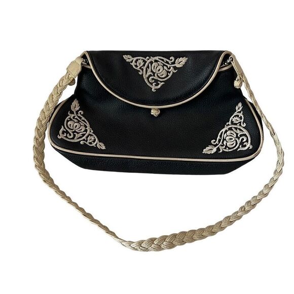 RARE!! Christine deGennaro Vintage Leather Black & Beige embroidered purse - Picture 3 of 7